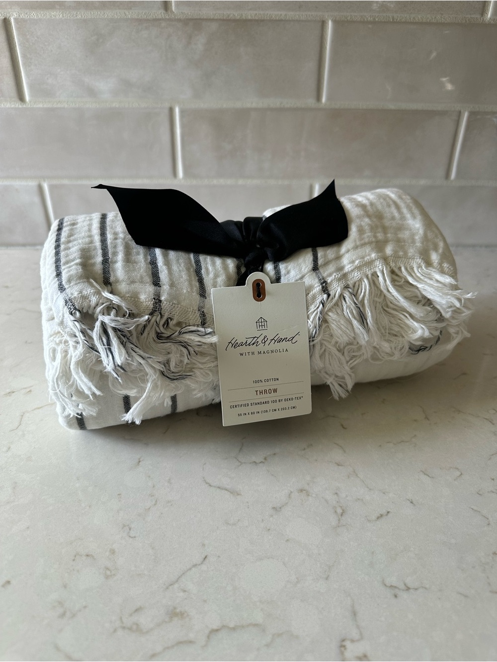 Hearth & Hand with Magnolia Striped White 100% Cotton throw 55 X 80inch NEW